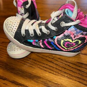 Skechers Black and Pink Sequin Kids Sneakers